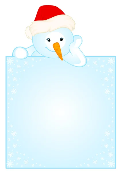 Vector desenho animado pouco bonitinho boneco de neve com banner — Vetor de Stock