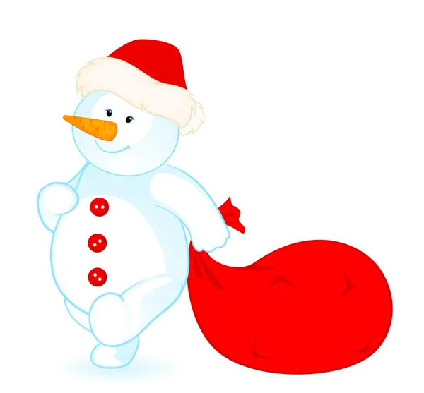 Cartoon kleine süße Schneemann mit Geschenk — Stockvektor
