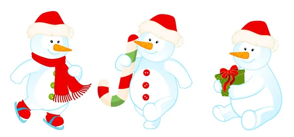 Векторный набор мультфильмов о милых снеговиках — стоковый вектор