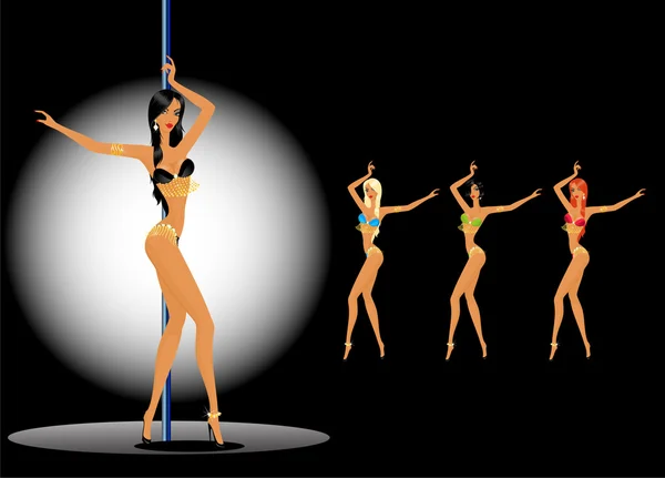 Set of beautiful young women dancing a striptease — Stock Vector