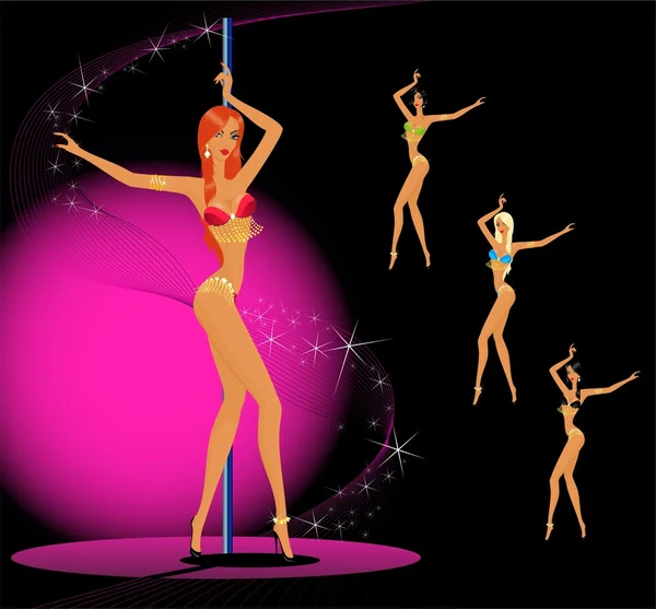 Conjunto de hermosas mujeres jóvenes bailando un striptease — Archivo Imágenes Vectoriales