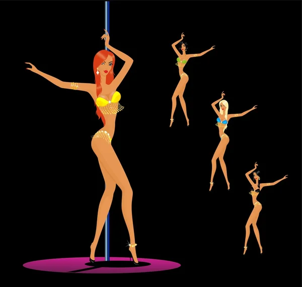 Ensemble de belles jeunes femmes dansant un strip-tease — Image vectorielle