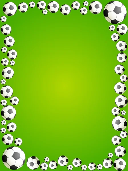 Balones de fútbol sobre un fondo verde para un diseño — Vector de stock