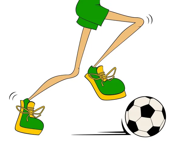 Γελοιογραφία γυμνασμένα πόδια παίζει ποδόσφαιρο — Διανυσματικό Αρχείο