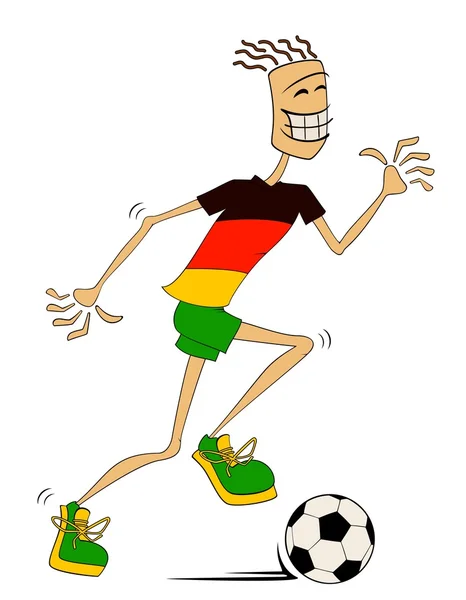 Cartoon atletische man speelt voetbal — Stockvector