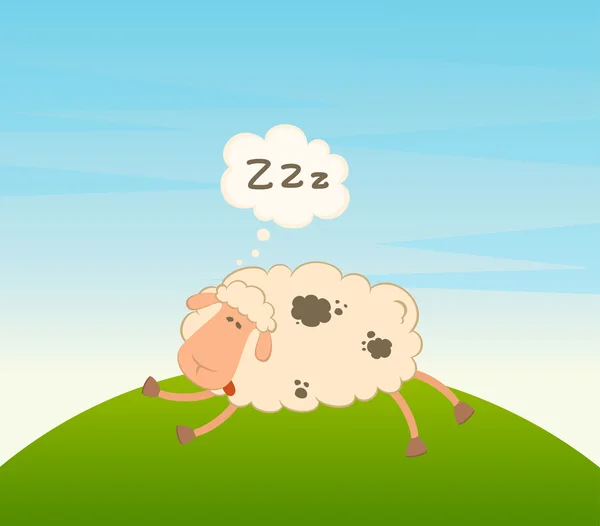 Vetor de desenhos animados ovelhas dorme em uma grama — Vetor de Stock