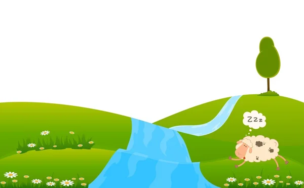 Vettore cartone animato pecore dorme su un'erba — Vettoriale Stock