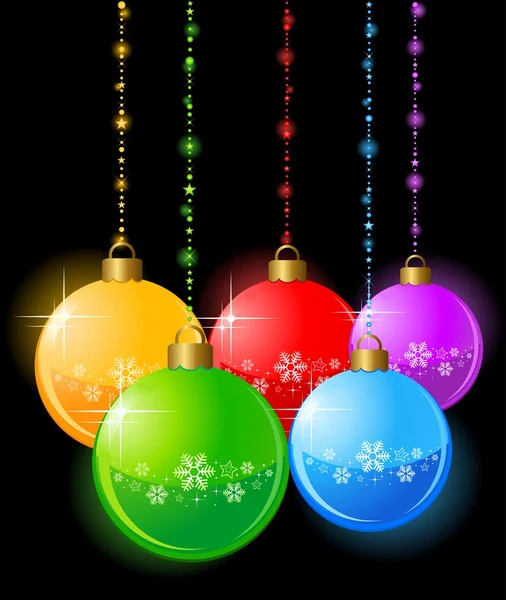 Christmas balls on a black background — Stock Vector