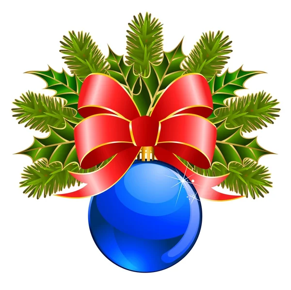 Bola de Navidad con lazo sobre fondo blanco — Vector de stock