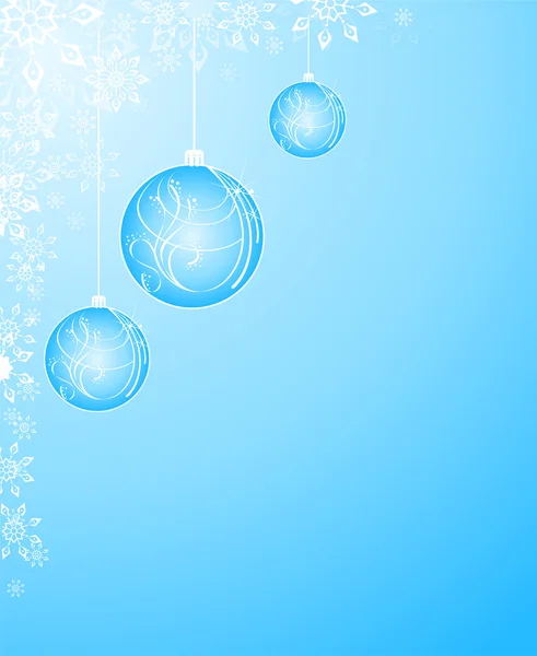 Boules de Noël sur fond de flocons de neige — Image vectorielle