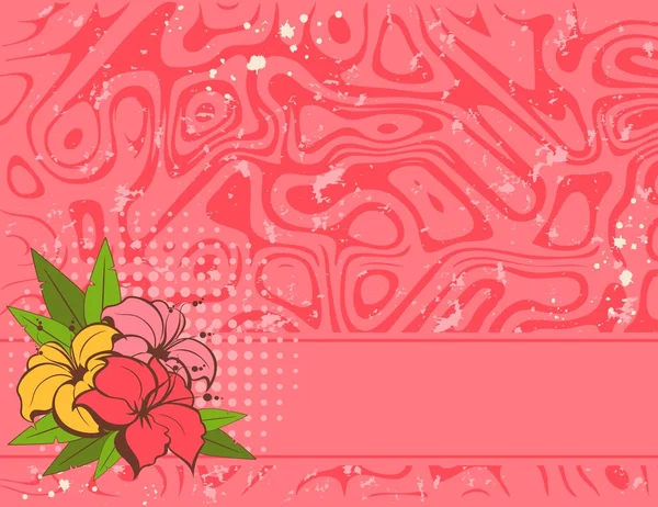 Roze grunge achtergrond met tropische bloemen — Stockvector