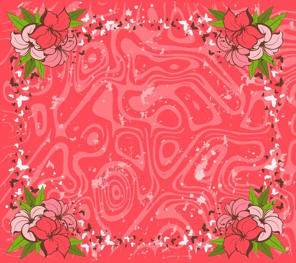 พื้นหลังสีชมพู Grunge กับดอกไม้เขตร้อน — ภาพเวกเตอร์สต็อก