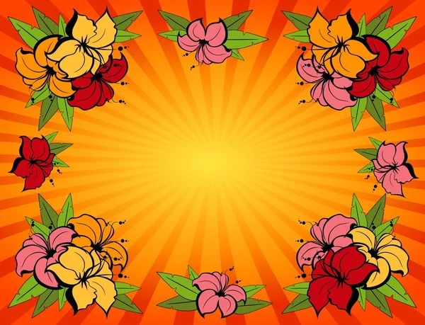 Tropikal çiçeklerle Grunge arka plan — Stok Vektör