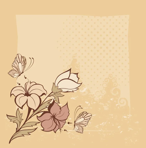 Grunge background with flowers and butterfly. Beautiful illustration. — Stock Vector