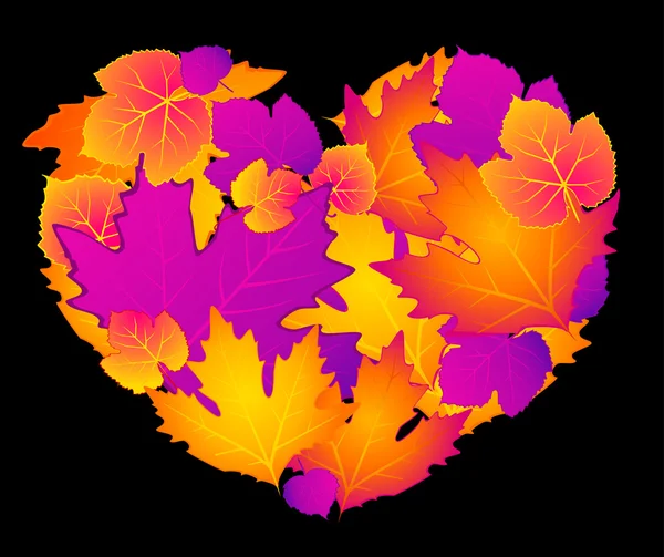 Corazón con hojas otoñales — Vector de stock