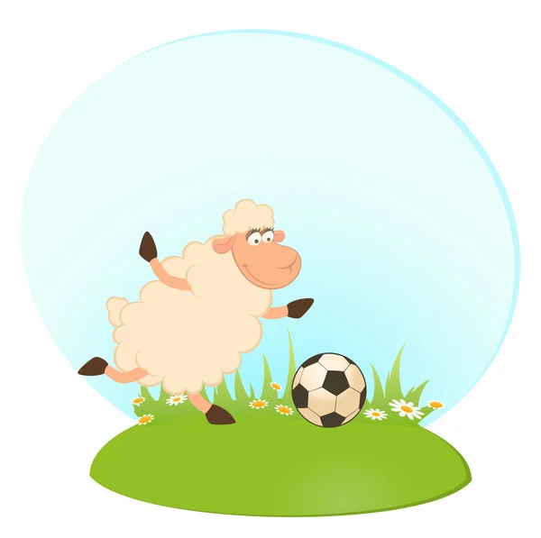 Vektor kreslené vtipné ovce Hrajte fotbal — Stockový vektor
