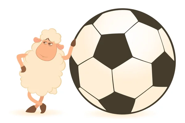 Vector cartoon funny sheep play in football — Stock Vector