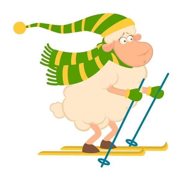 Kreslené vtipné lyžař ovce — Stockový vektor