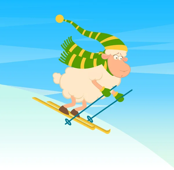 Dessin animé drôle skieur moutons — Image vectorielle