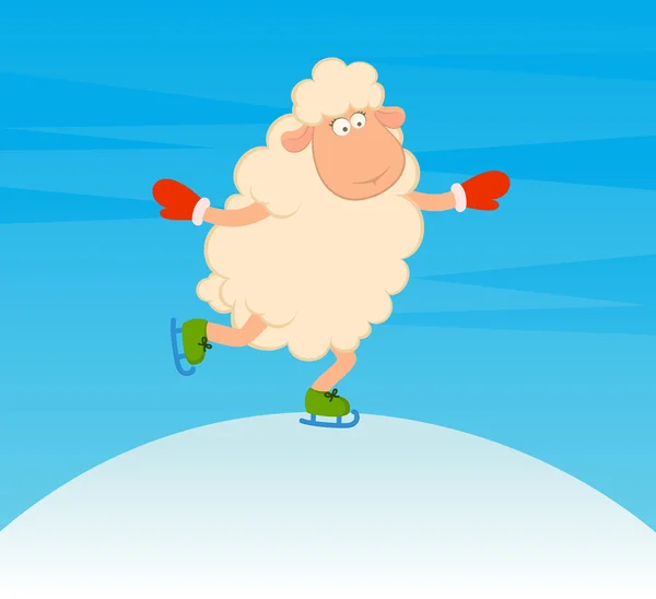 Cartoon lustige Schafe gehen auf Schlittschuhen auf Fahrt. Vektorillustration — Stockvektor