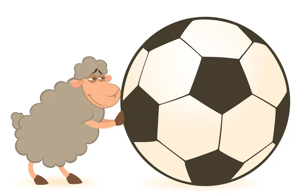 Vector cartoon funny sheep play in football — Stock Vector