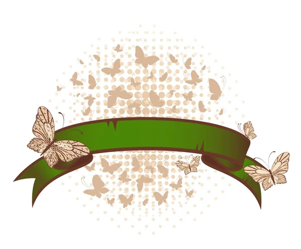 Ensemble de rubans avec beau papillon — Image vectorielle