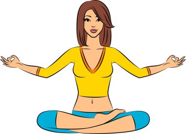 Yoga lotus pozisyonda oturan güzel kadın.