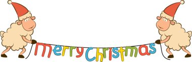 Cartoon funny Santa Claus sheep with garland Christmas illustration