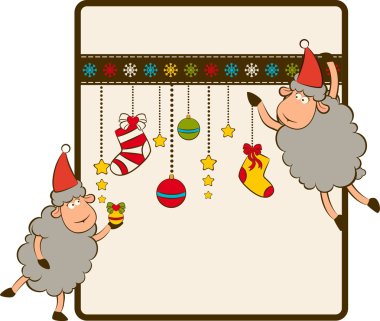 Cartoon funny Santa Claus sheep Christmas illustration