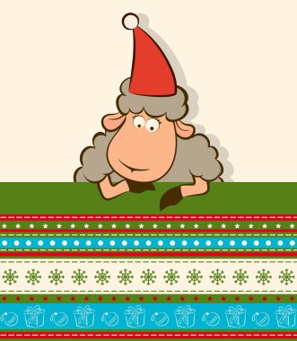 Cartoon funny Santa Claus sheep Christmas illustration