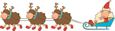 Cartoon funny deer with sledges Christmas illustration
