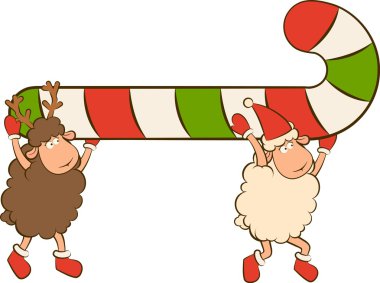 Christmas funny sheep with candy