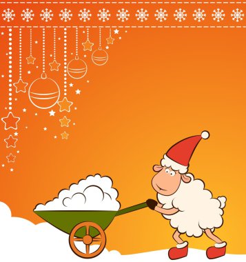 Christmas funny sheep with snow