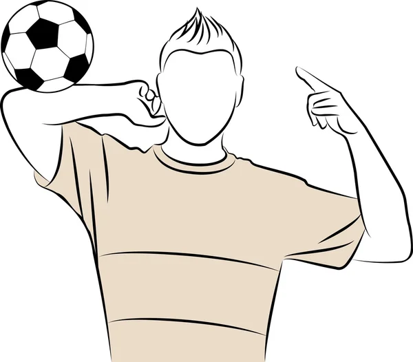 Cartone animato atletico uomo gioca a calcio contro sfondo bianco — Foto Stock