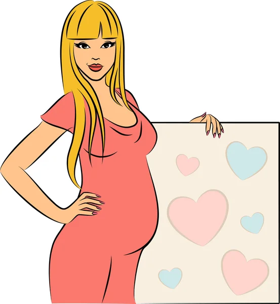 Beautiful pregnant girl with blank. — Stock Photo, Image
