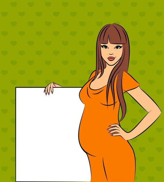 Беременная девушка с белым бланком — стоковое фото