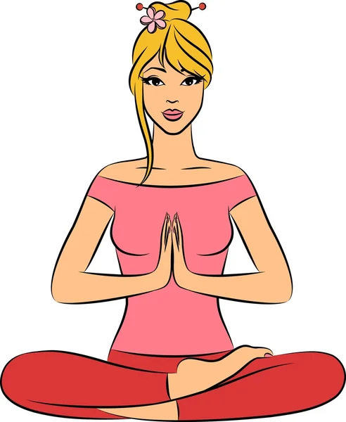 Beautiful woman sitting in yoga lotus position. — Stock Photo, Image