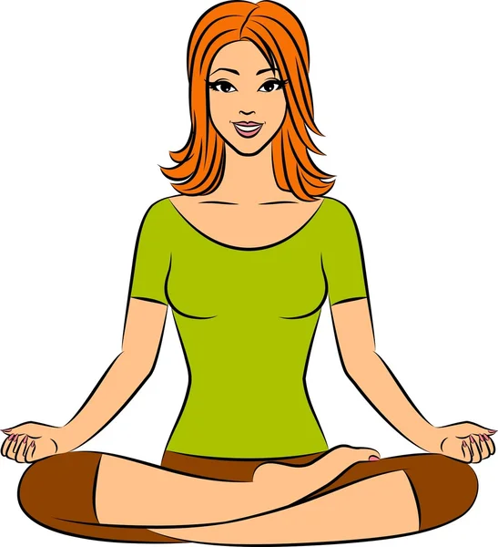 Beautiful woman sitting in yoga lotus position. — Stock Photo, Image
