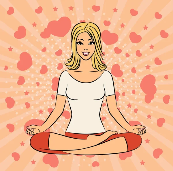 Belle femme assise en position de lotus de yoga . — Photo