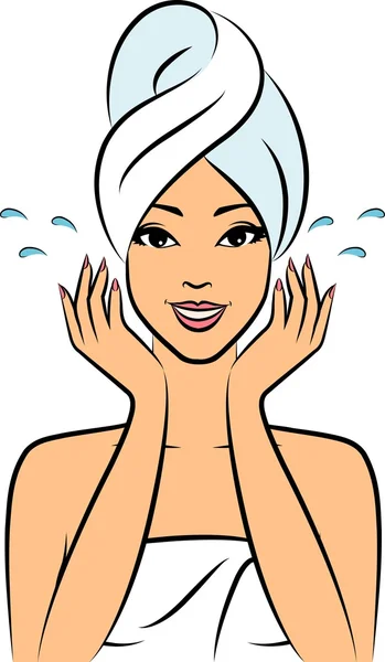 美丽的女人在一条毛巾后洗个澡 — 图库照片