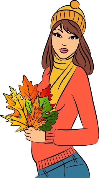 Belle fille avec des feuilles d'automne — Photo