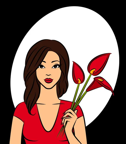 Mooi modieus meisje met een bloemen — Stockfoto