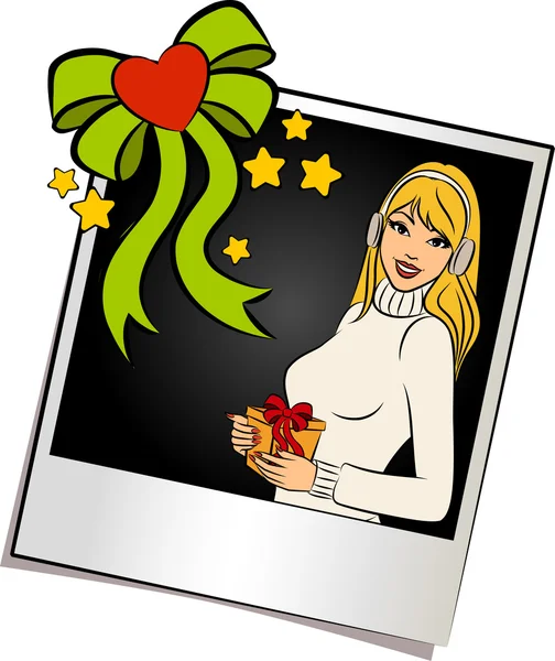 Beautiful girl with Christmas gift — Stock Photo, Image