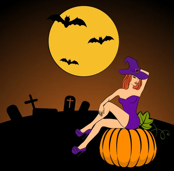 Girl witch in Halloween style illustration — Stock fotografie