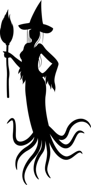 Girl witch with broom in Halloween style. — Stock Photo, Image