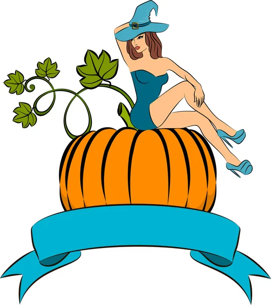 Girl witch in Halloween style illustration — Stok fotoğraf
