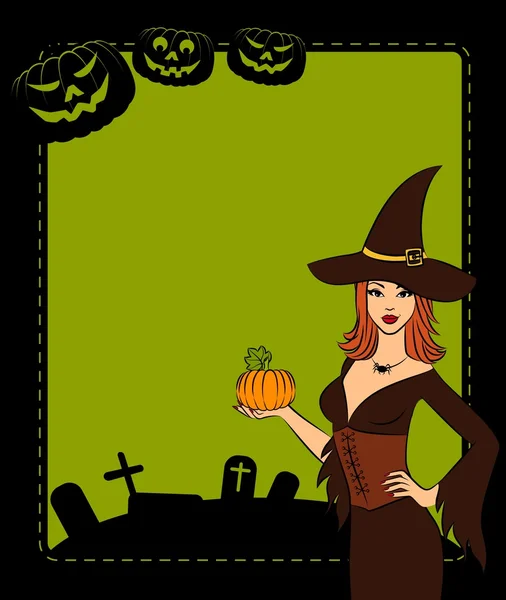 Dívka witch s dýně halloween stylu. — Stock fotografie