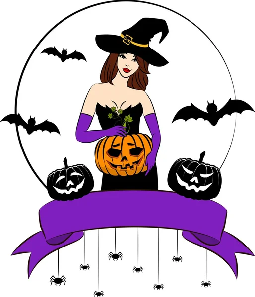 Bruxa menina com vassoura em estilo Halloween . — Fotografia de Stock