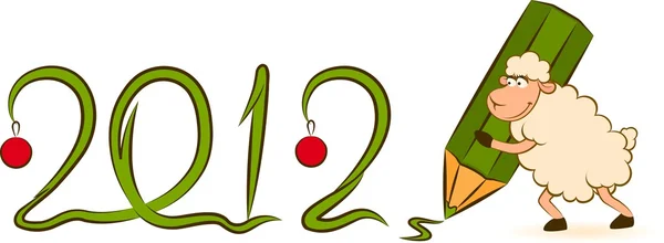 Cartoon funny sheep write numbers 2012 year Christmas illustration — Stockfoto