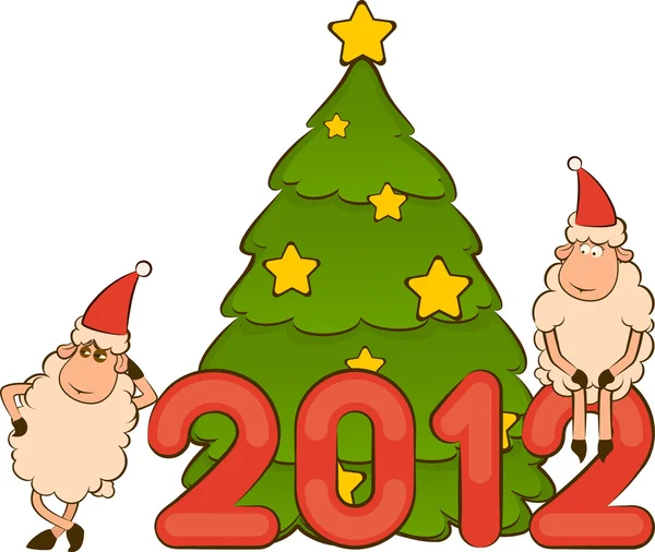 Cartoon funny sheep and numbers 2012 year Christmas illustration — Stock Photo, Image